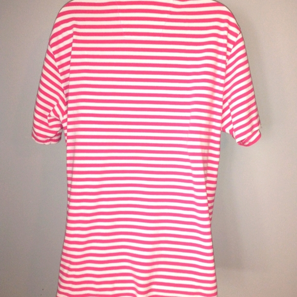 Nautica pink and white striped short sleeve polo style shirt. Size large - Picture 2 of 7